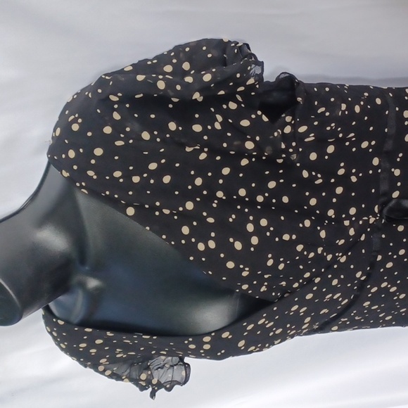 Maggy London silk black cream polka dot dress short flutter sleeve 14, 21" PTP - Picture 3 of 8